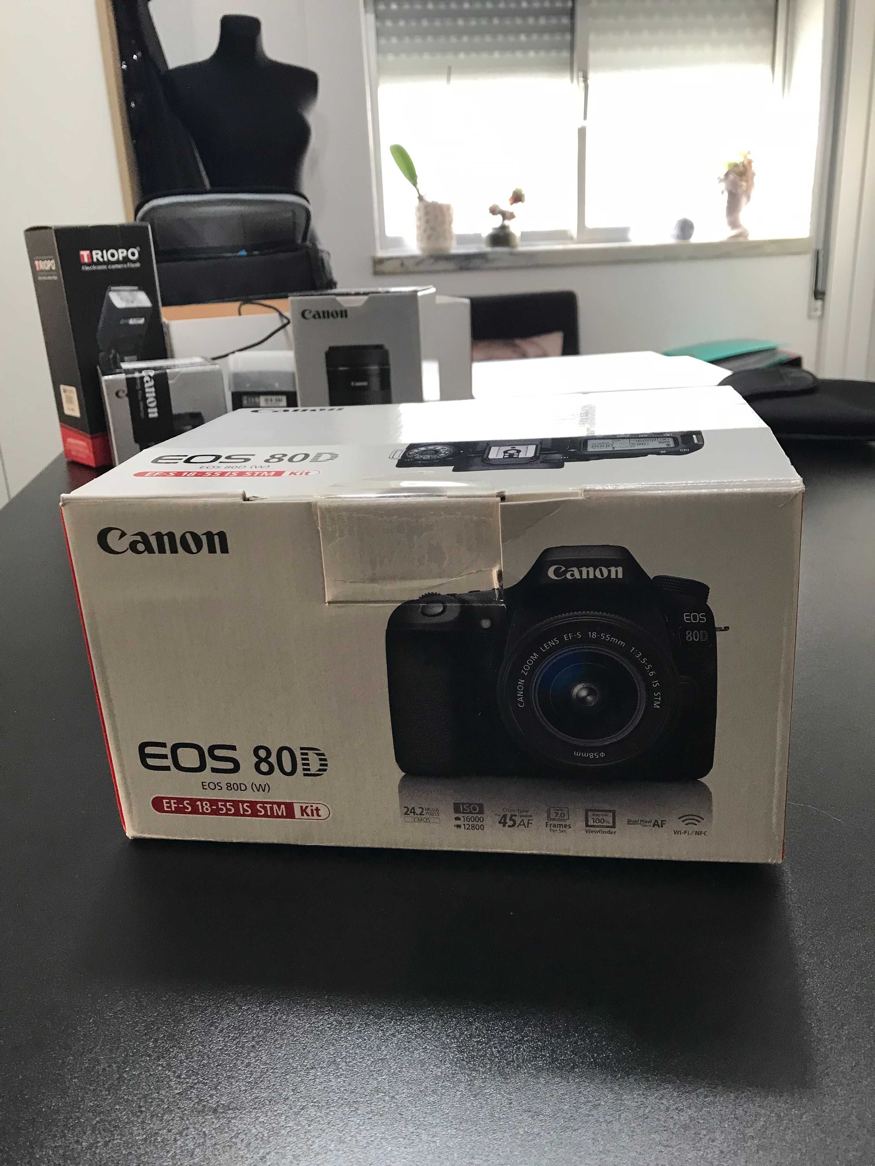 Canon EOS 80D e objetiva 18-55mm + extras