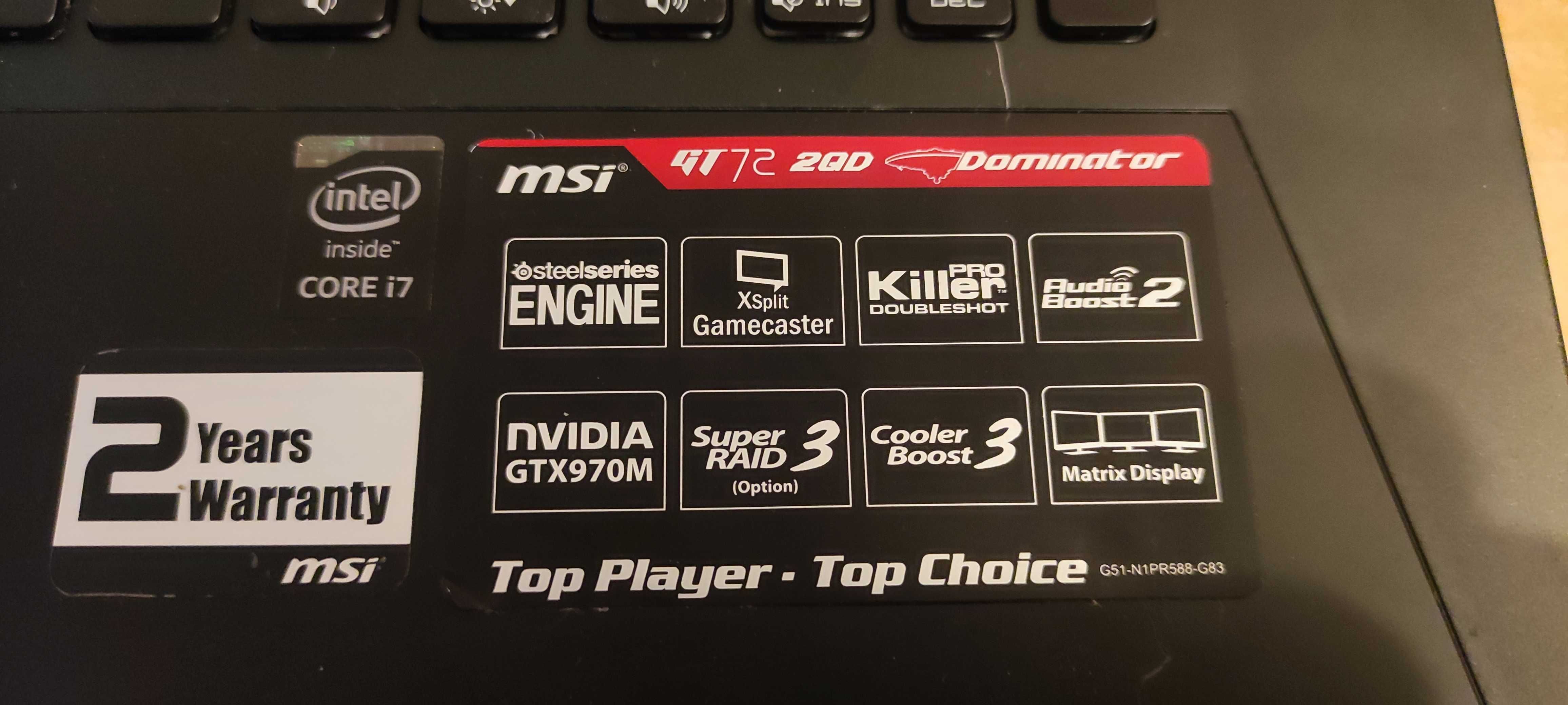 Laptop MSI GT72 2QD Dominator uszkodzony