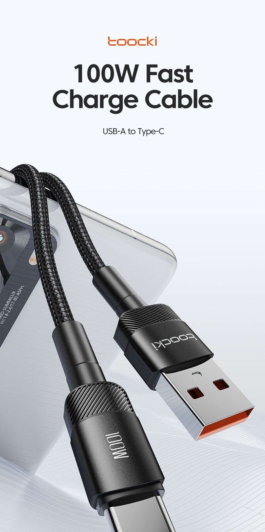 Зарядний кабель Toocki,Baseus, USB-Type C ,100W