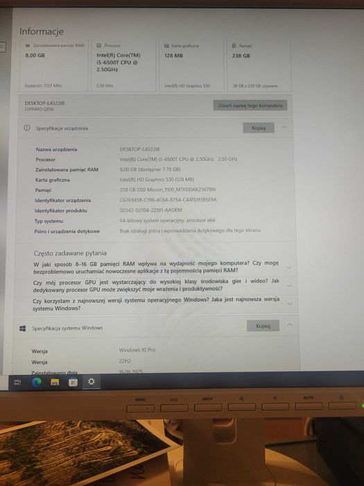 Fujitsu Esprimo Q956 i5 6500T 8GB 256GB SSD WiFi Win10 Pro