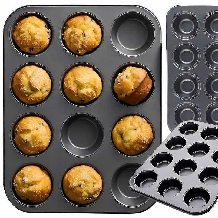 Forma Foremka Blacha Pieczenia Babeczek 12 Muffinek Czarna Teflonowa