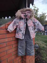Детский зимний костюм 92 с натуральным мехом куртка теплая полукомбез