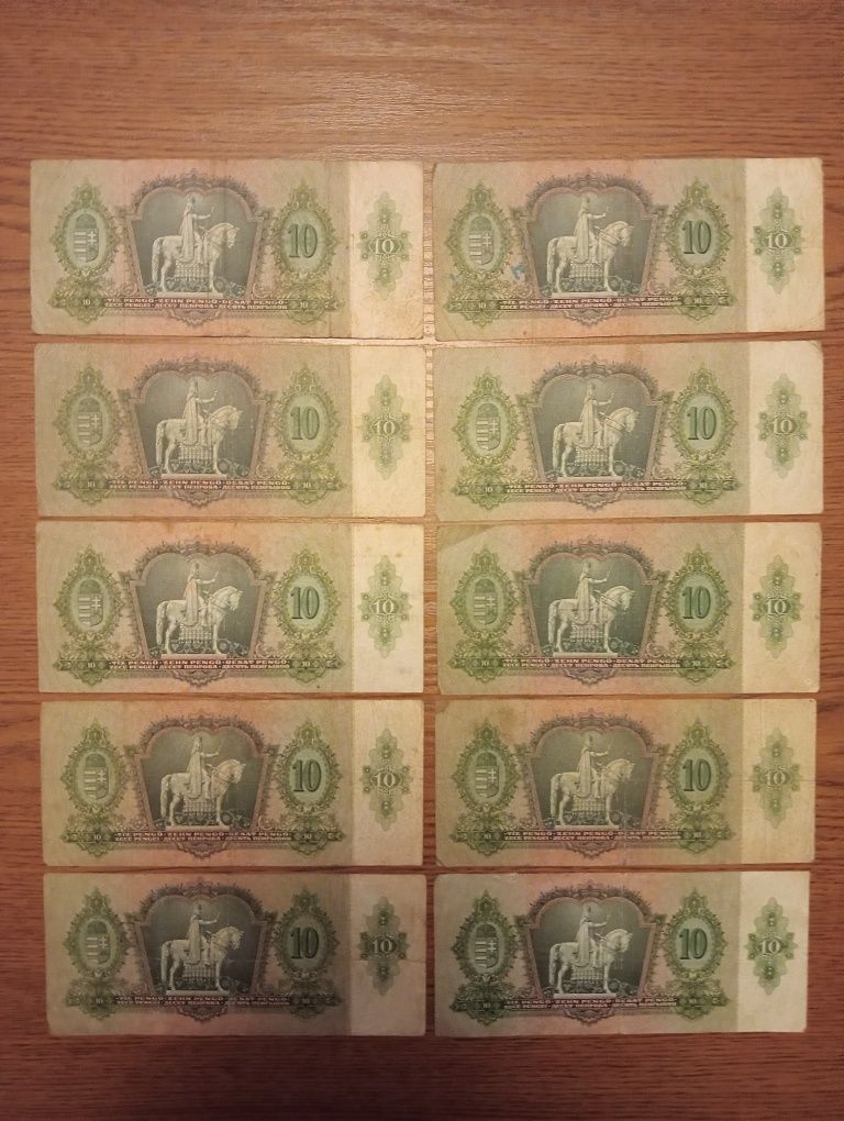 Zestaw Banknotów Węgry 10 Pengo 1936 - 10 sztuk