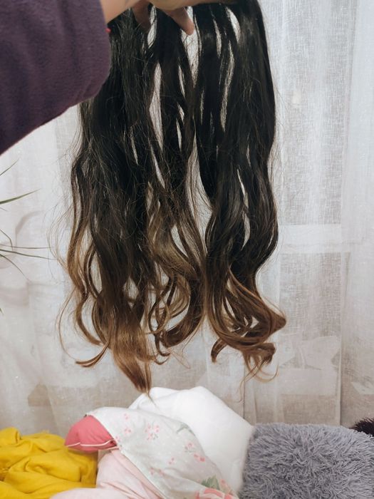 Treska clip in włosy ombre brąz blond czarny dopinka peruka 50cm taśma