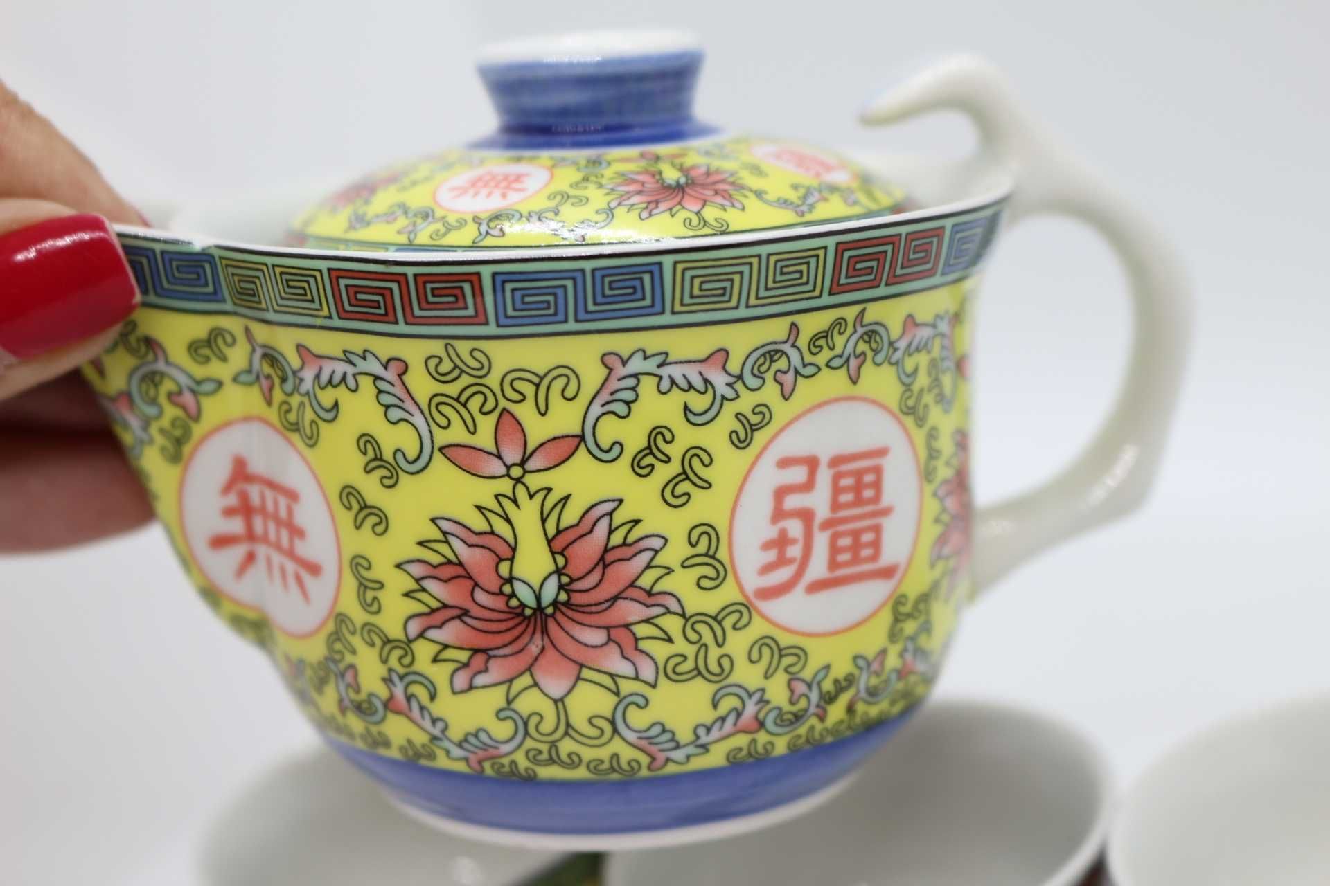 Serviço Porcelana Chinesa ginger Bule e 5 taças marcado