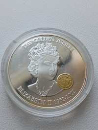 Восточные Карибы 10 долларов 2002г, серебро 925п-28,28г+Au24 carat.