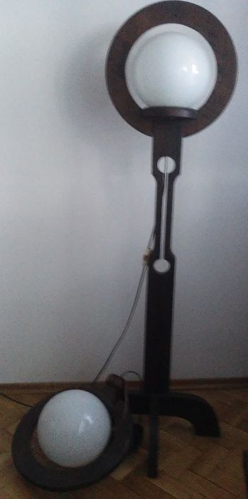 lampa stojąca i wisząca-żyrandol KOMPLET DREWNIANY, transport (EL)