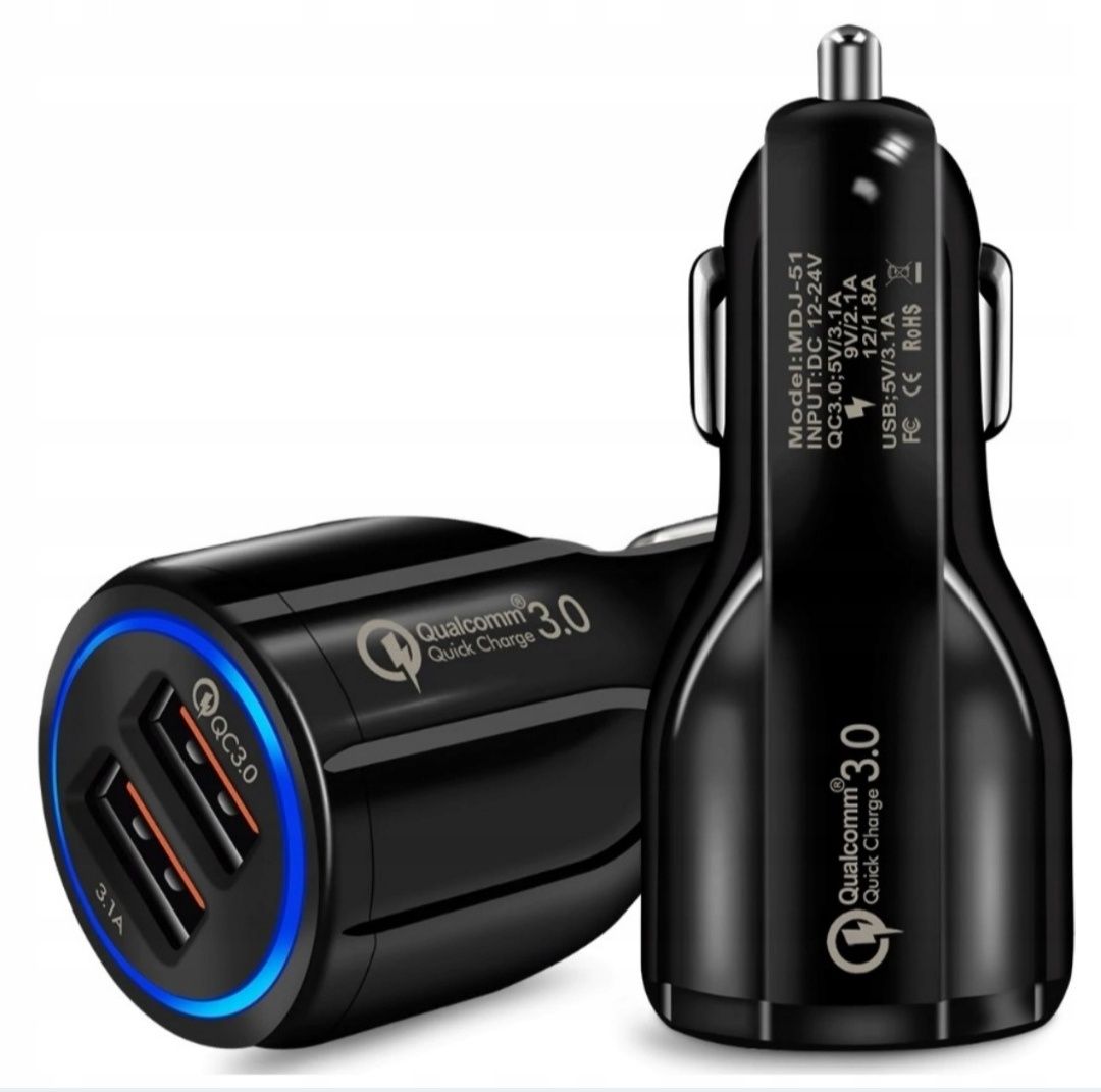 Szybka  Ładowarka Samochodowa 2X USB 3.0 QC 3.1 A
