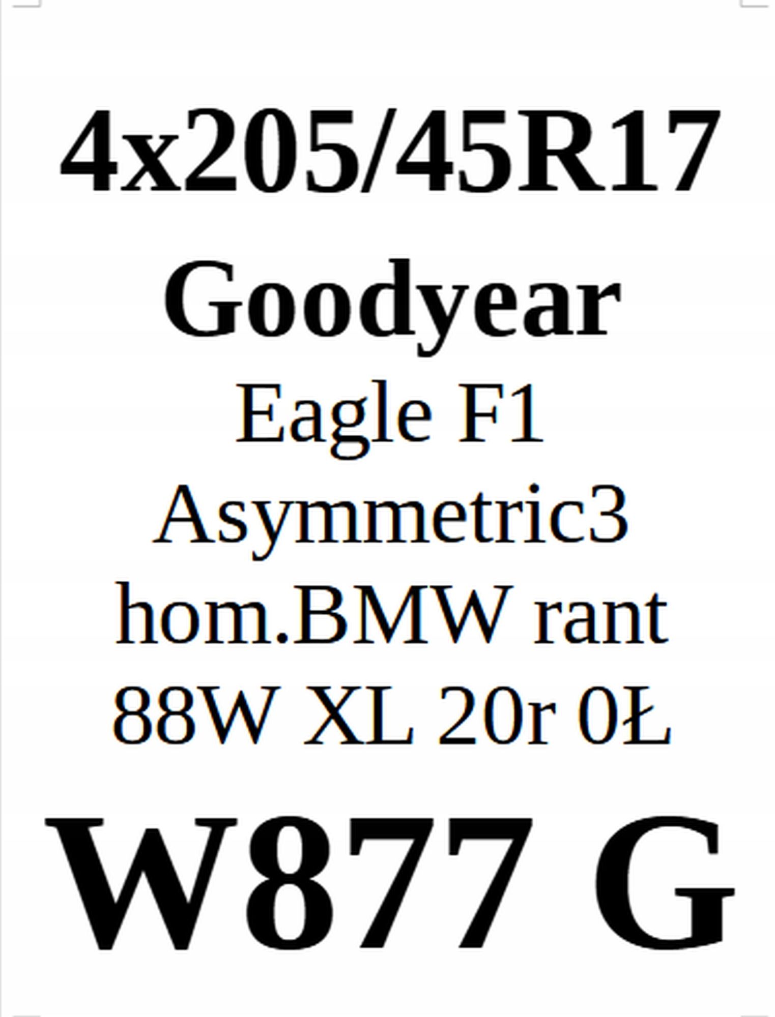 Opony 205/45/17 Goodyear 2020r 2x6,09mm 2x5,01mm 4szt.=700zł L