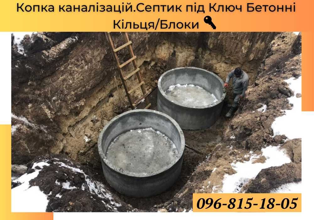 Каналізація для дому, Септик під ключ, Бетонні кільця з доставкою