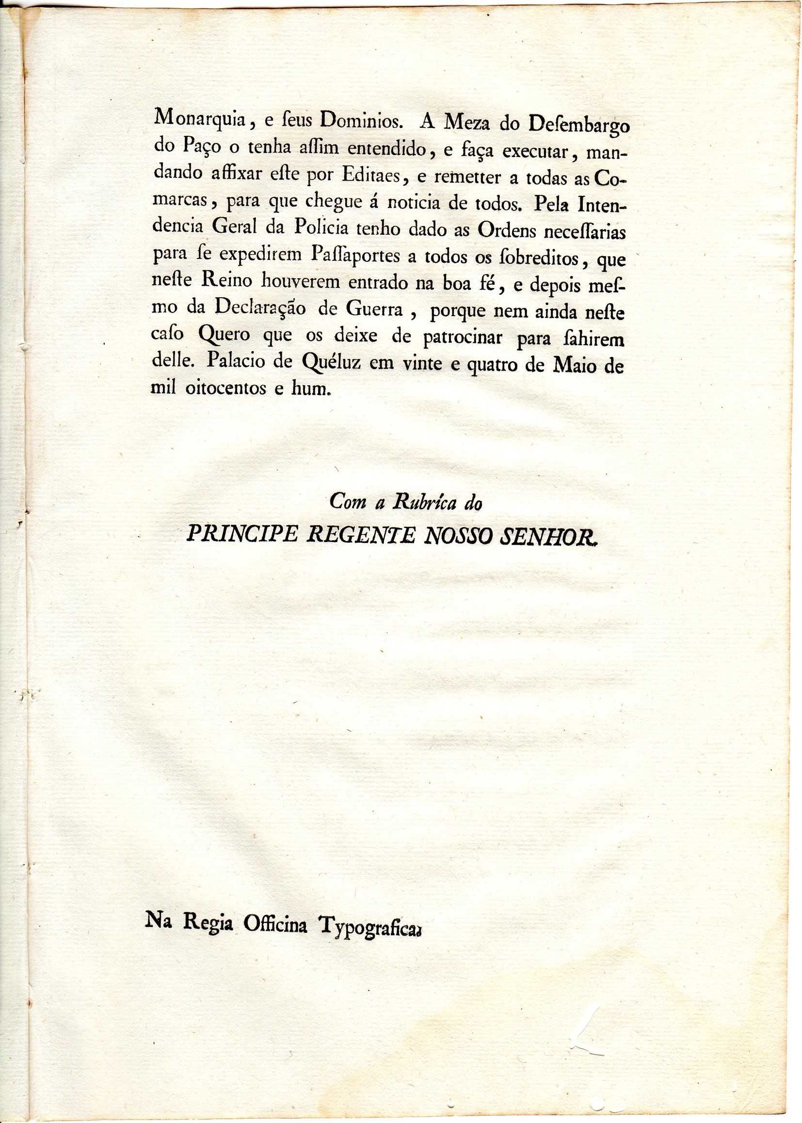 MUITO RARAS Declarações de Guerra e Paz com Espanha em 1801 (OLIVENÇA)