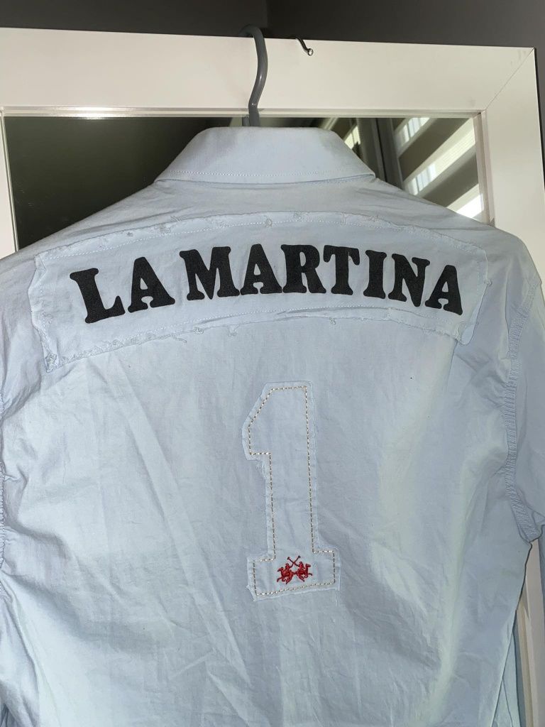 Koszula męska La Martina niebieska długi rękaw.