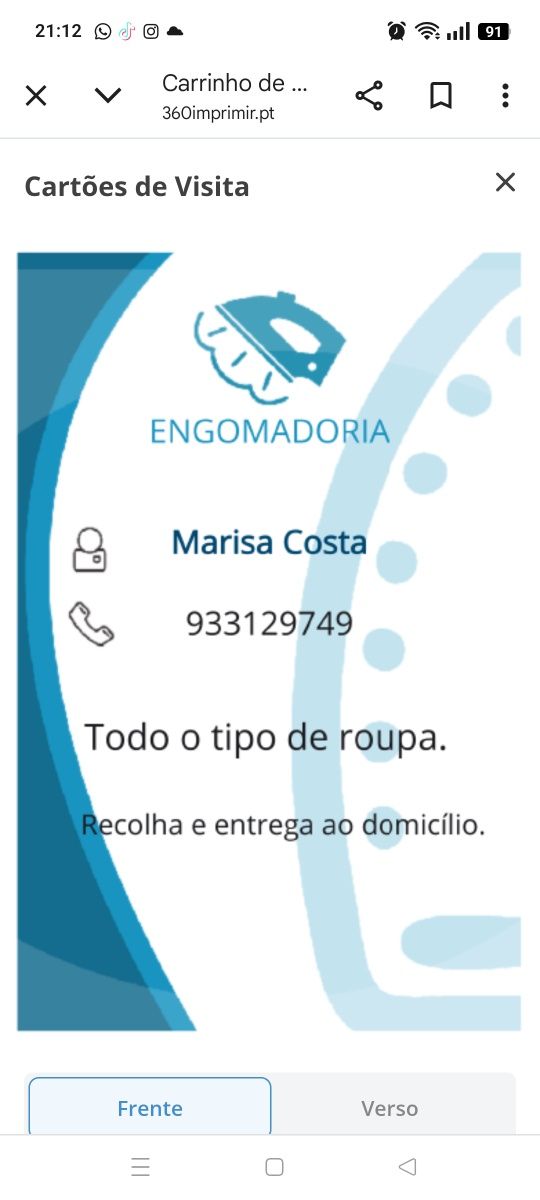 Serviços de engomadoria