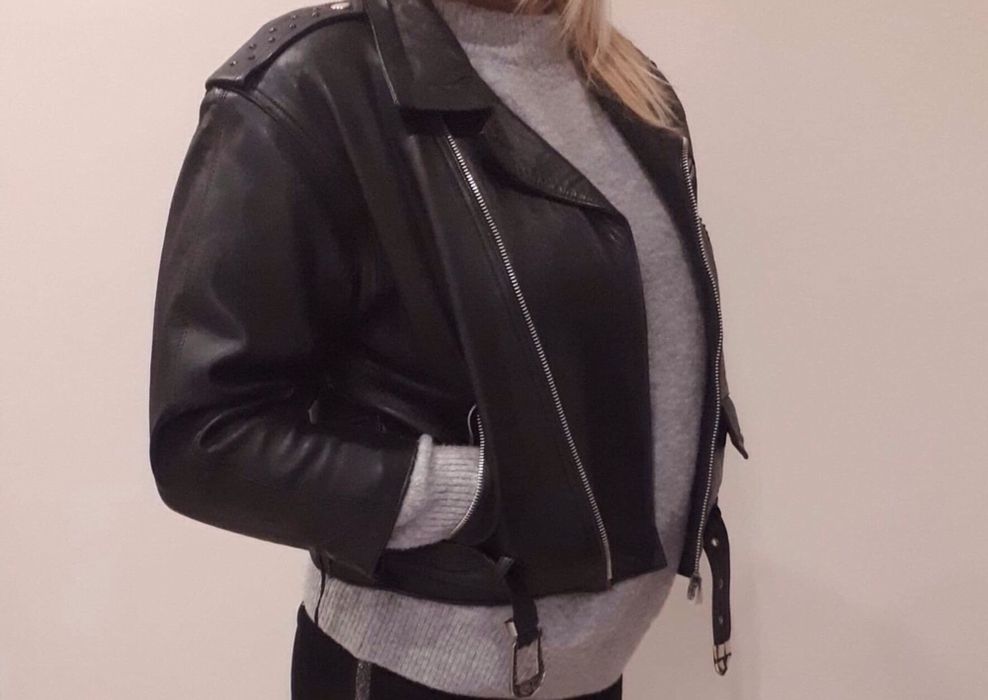 Kurtka Skórzana Damska / S typu biker Czarna Skóra naturalna j nowa