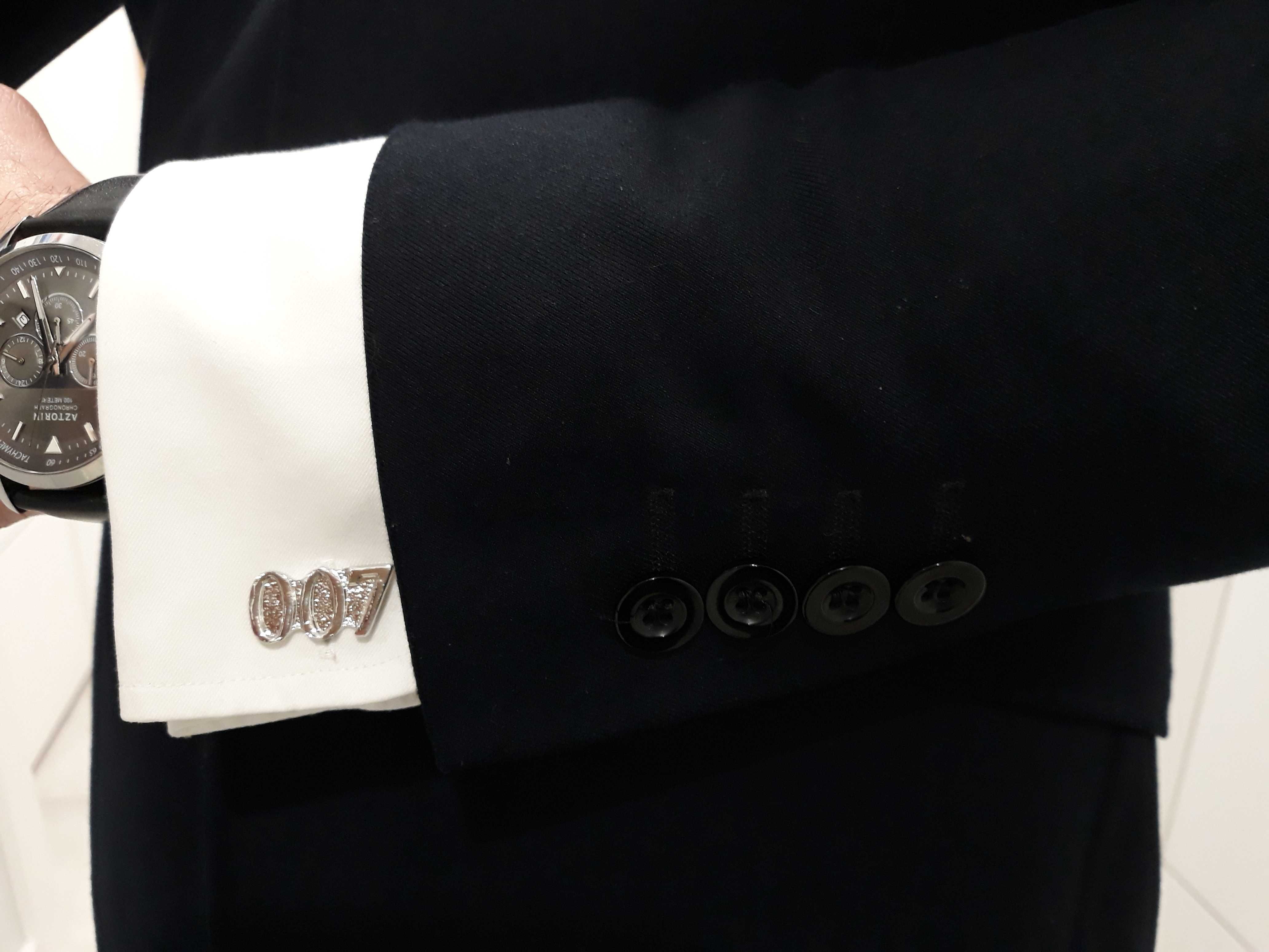 Nowe gustowne spinki do mankietów koszuli James Bond Agent 007 srebrne