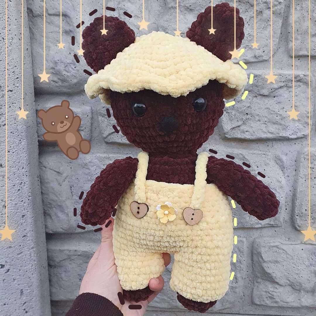 miś w ogrodniczkach, maskotka amigurumi