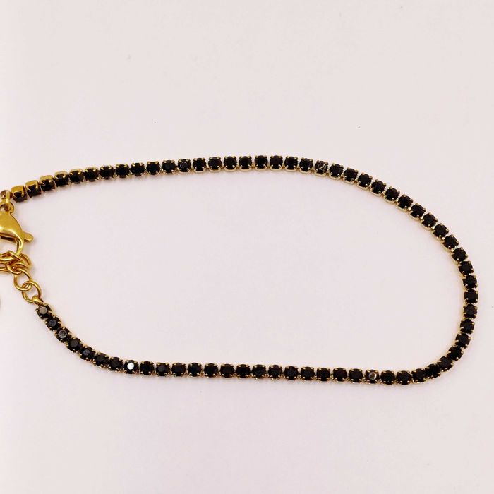 Bransoletka złota Czarne brylanciki 17+3cm stal chirurgiczna BM2