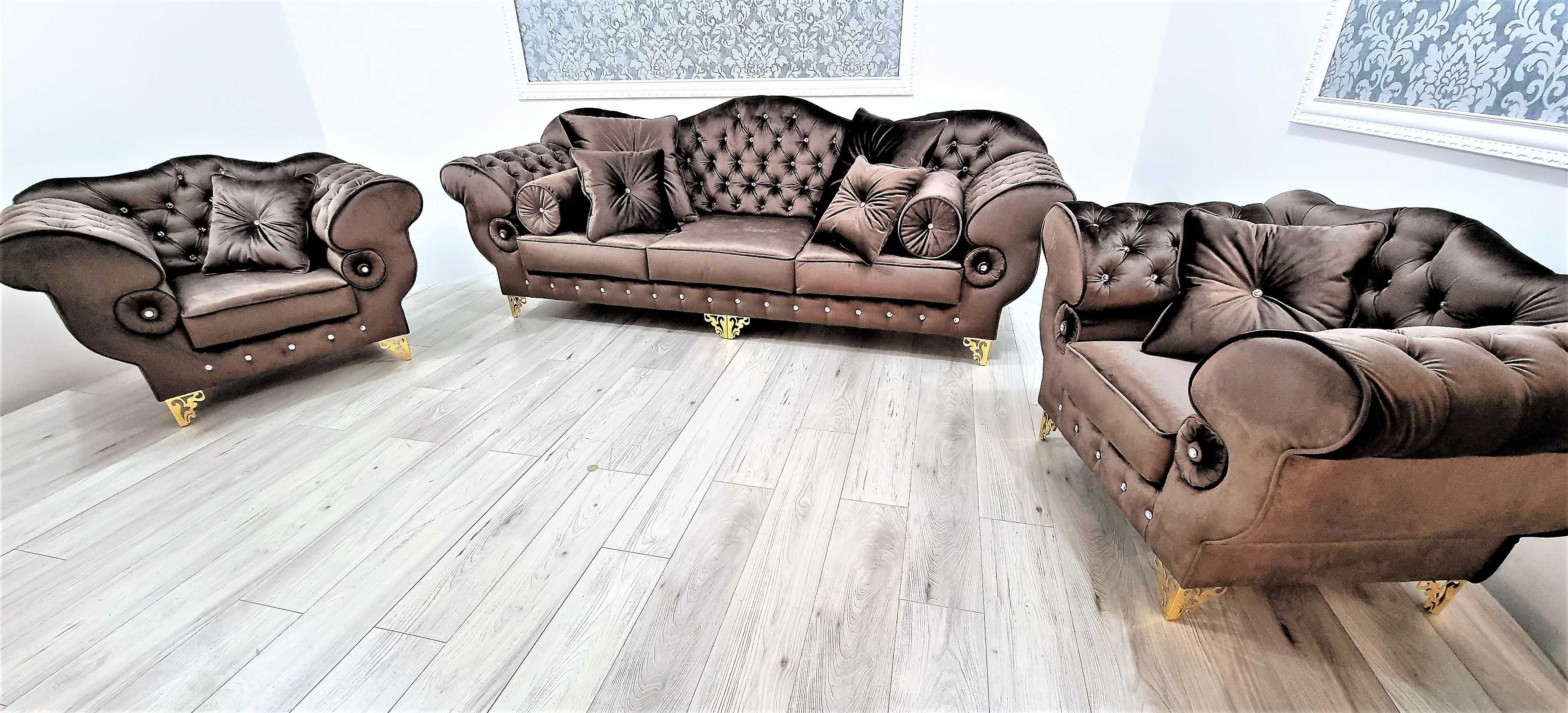 Zestaw wypoczynkowy PRESTON BIG chesterfield sofa fotele pikowane