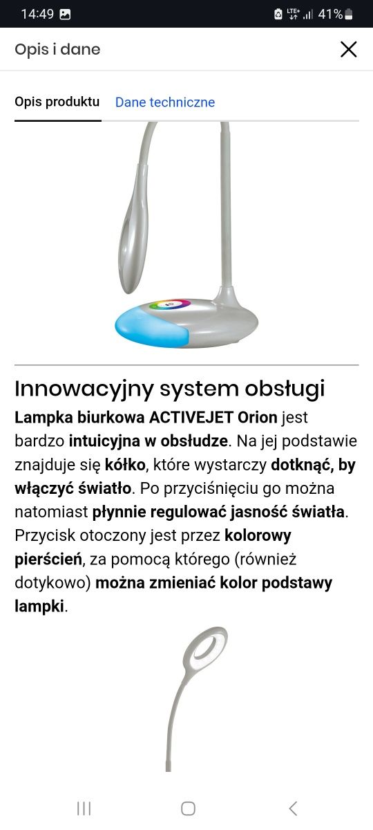 Lampka biurkowa LED Activejet    Orion RGB