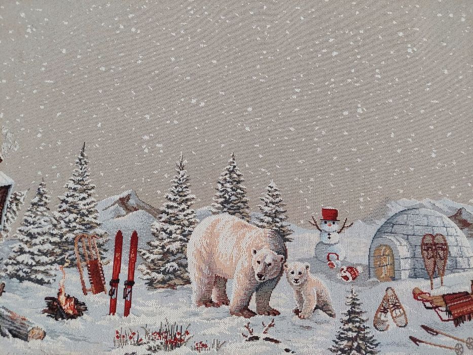 Obrus dekoracyjny gobelinowy 100x100 cm z misiami polarnymi 1058