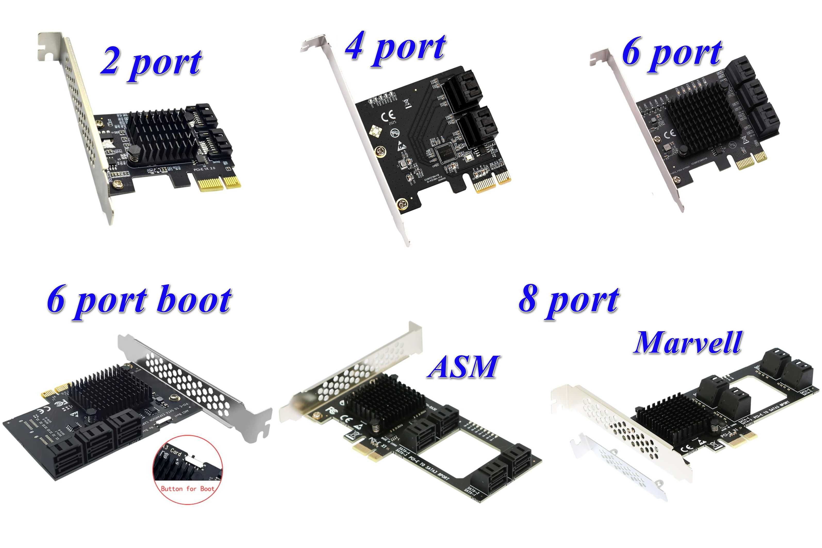 Контроллер адаптер 2, 4, 6 и 8 порта SATA на PCI-e x1