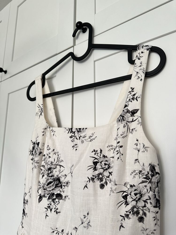 Nowa z metką letnia krótka kremowa sukienka w kwiaty H&M len M 38