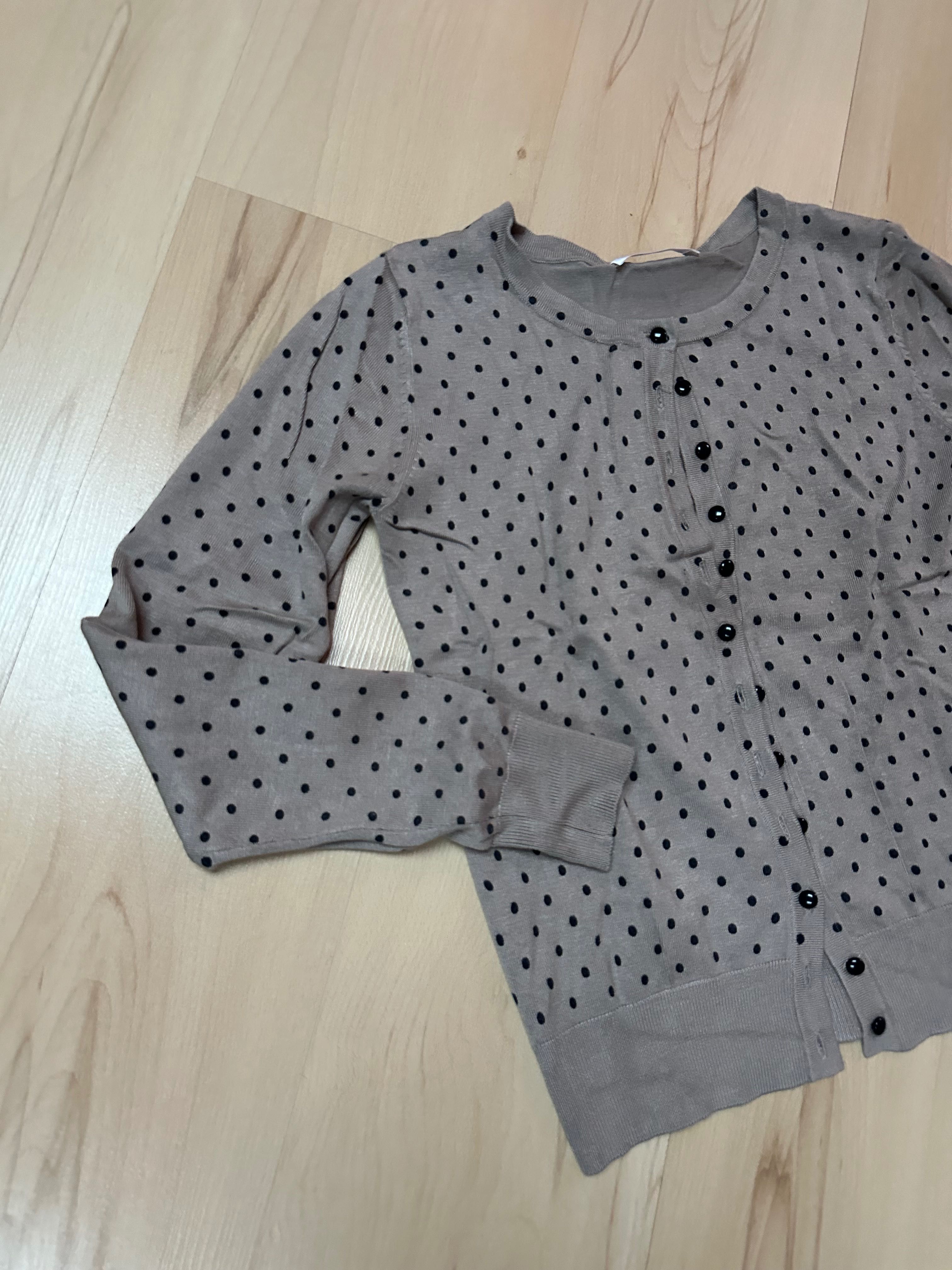 Taranko y2k sweter guziki beż brąz róż kropki kardigan