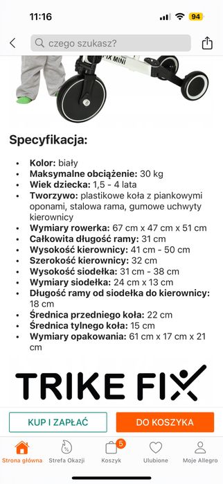 Rowerek fix mini biegowy