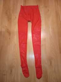 979/ Czerwone legginsy spodnie ze stopami latex lateks 0,4 rozmiar M