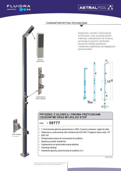 Prysznic basenowy z zaworem czasowym, myjka do stóp Astralpool 59777