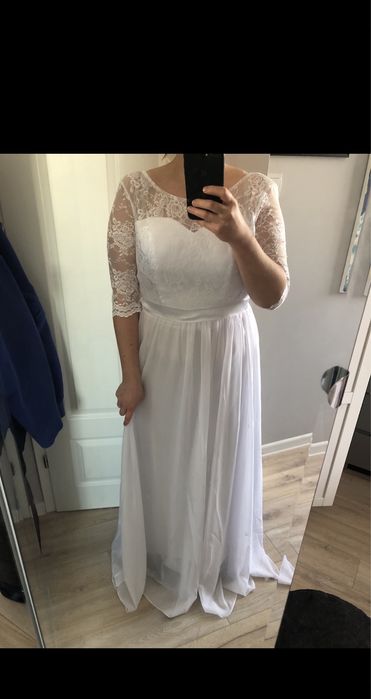 Suknia ślubna boho rustykalna koronkowa 38 na wysoką panią