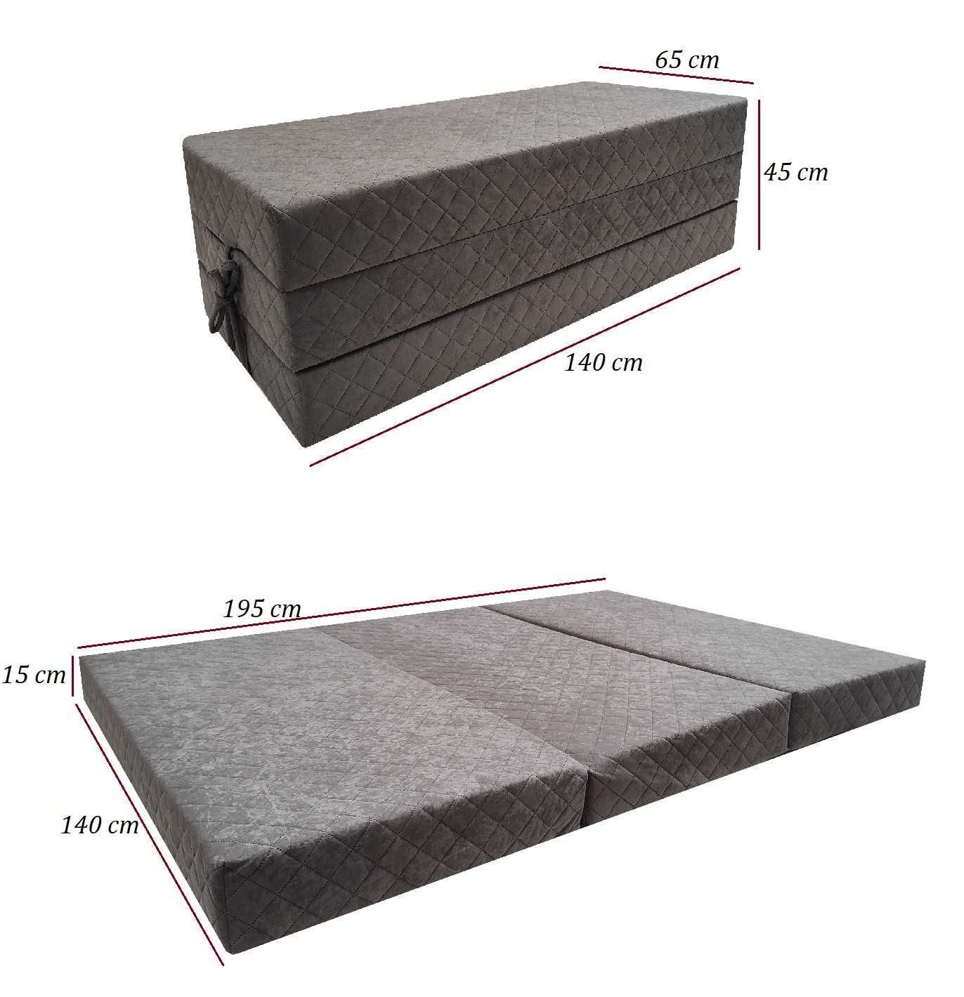 Materac składany gr.15cm! Szary 140x195 kanapa fotel pufa