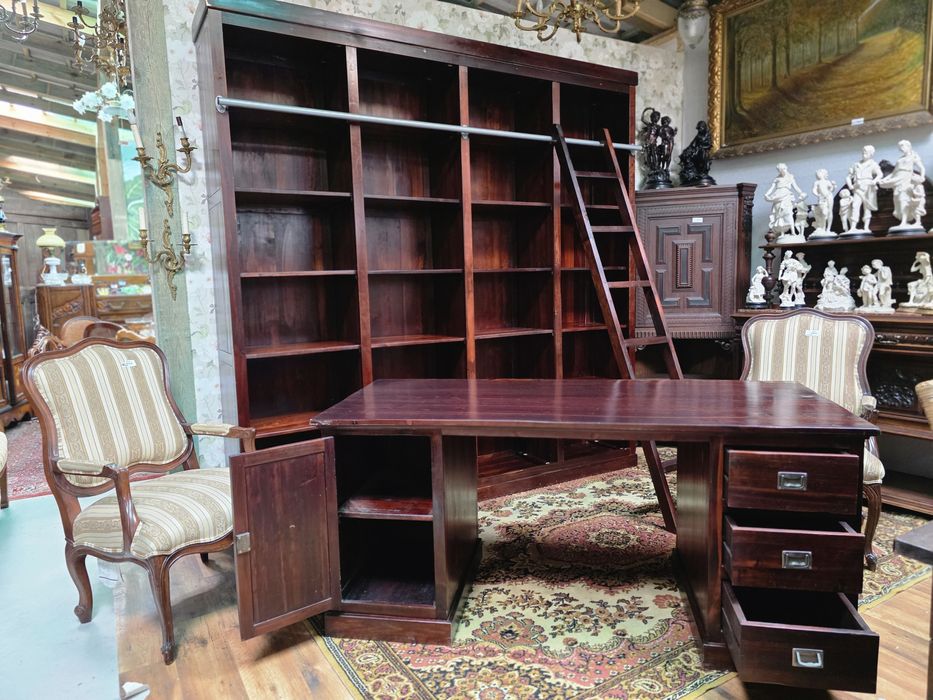 Biuro : biblioteka z drabiną I biurko #1737 Stylowy Węgrów