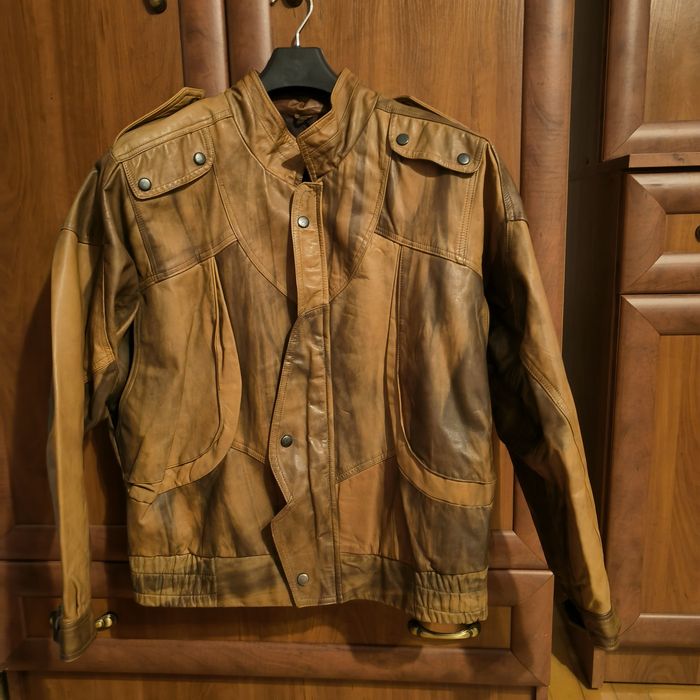 Kurtka skórzana oldschool piękny dwukolorowy brąz