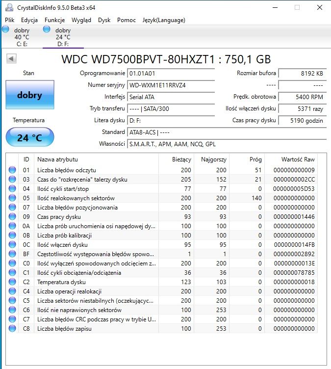 Dysk 2.5 cala WD750/HGST 1000GB