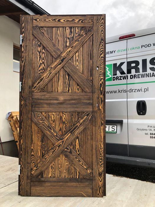 Drzwi zewnętrzne drewniane szczotkowane olejowane postarzane NA WYMIAR