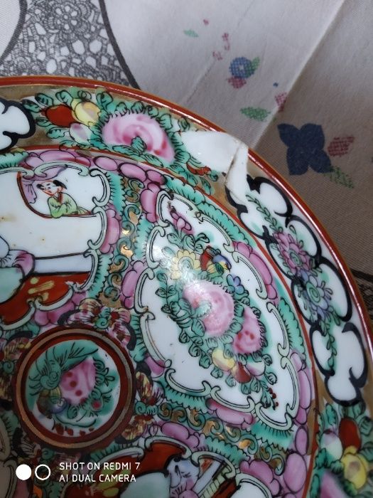 Porcelana de Macau - conjunto prato e taça