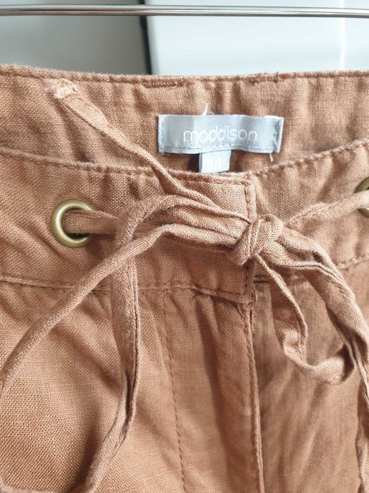 Brązowe rude lniane spodnie Maddison 34 36 ceglaste 100% len