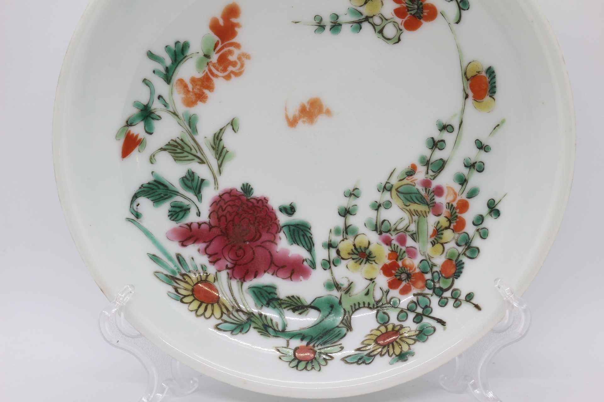 Prato fundo ramos florais XIX em Porcelana Chinesa Família Rosa