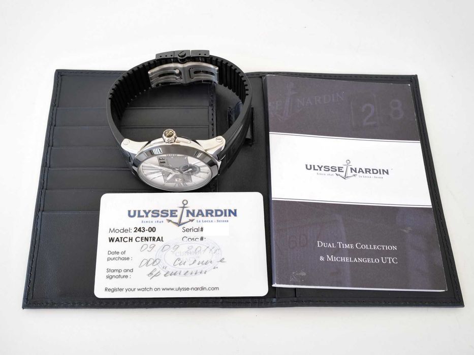 Ulysse Nardin Executive Dual Time Black Rubber Strap Silver Dial 43mm