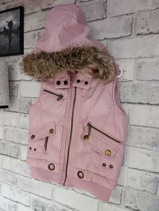 różowy ortalionowy bezrękawnik kamizelka z odpinanym kapturem 104 /110