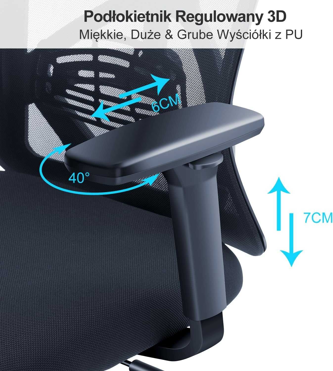 ERGONOMICZNY Fotel Biurowy Ticova M8 z PODPARCIEM 3D i Zagłówkiem