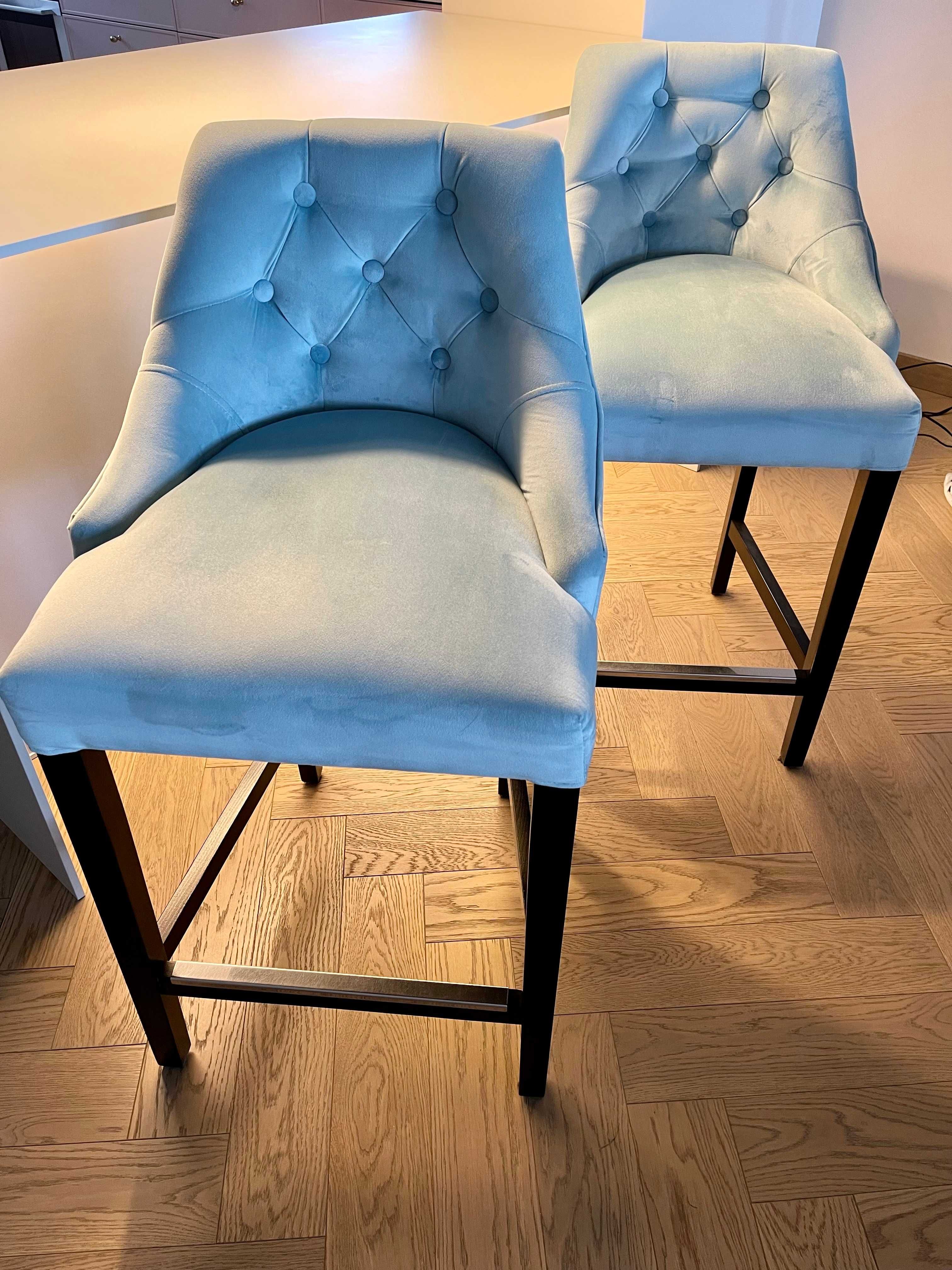 Krzesło barowe hoker niebieskie, pikowane,  dostępne 2 szt.