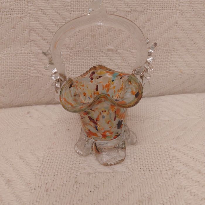 Koszyczek szklany kolorowy z PRL-u vintage opis