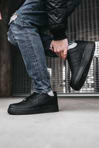 Мужские кроссовки Nike Air force 1 Black / Найк Аир форс чорные 42 43