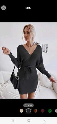Nowa sukienka sweterkowa długi sweter dzianinowa tunika czarna 34 xs