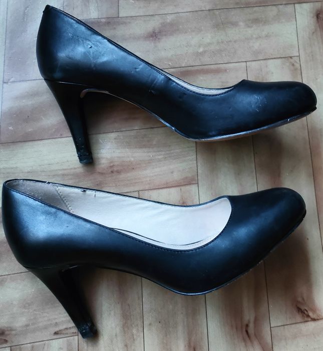 Czarne czółenka szpilki NEXT skóra naturalna r.38,5