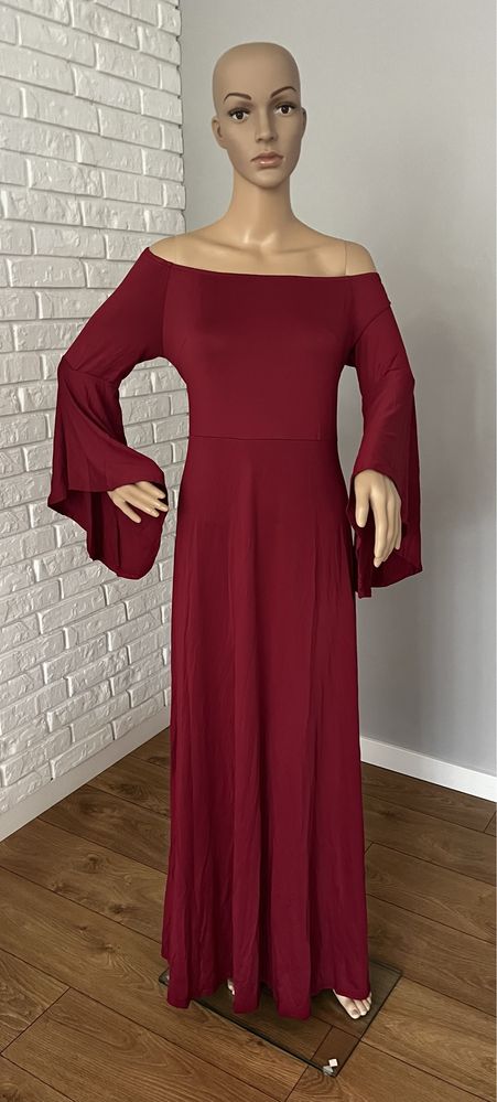 Suknia do sesji ciążowej bordowa, rozszerzany rękawy plus size S, M, L