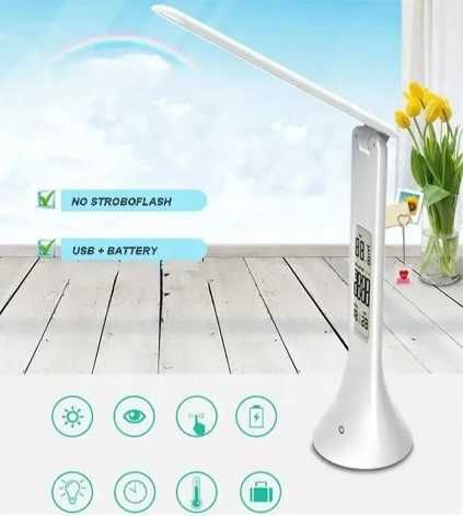 Настільна LED лампа Remax RT-E601 акумуляторна з годинником термометр