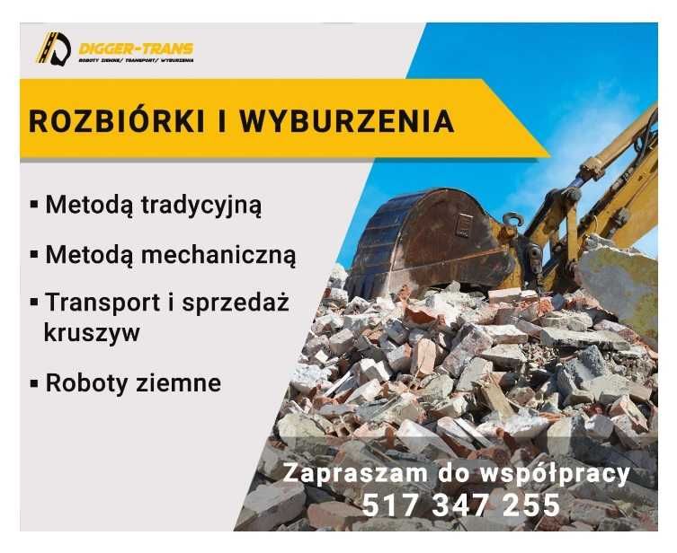 Wyburzenia, rozbiórki, wycinka drzew, roboty ziemne. POLECAM!